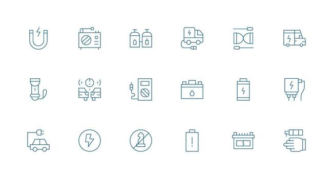 Minimal Line Style Battery Icons with 18 Vectors Icon Set for Web