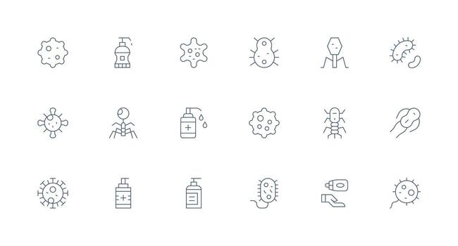 18 Icons for Germ in Minimal Line Format Complete Icon Bundle for Web Design vector