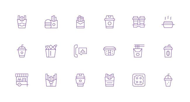 Takeout Icon Set with 18 Minimal Line Graphics Clear and Concise Icon Set Collection vector