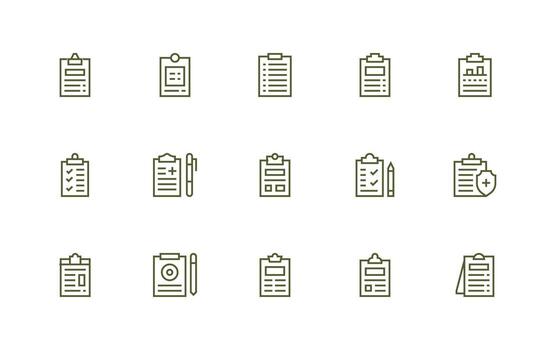 portapapeles diseño íconos presentando 15 en regular línea estilo neutral estilo íconos para ninguna proyecto vector