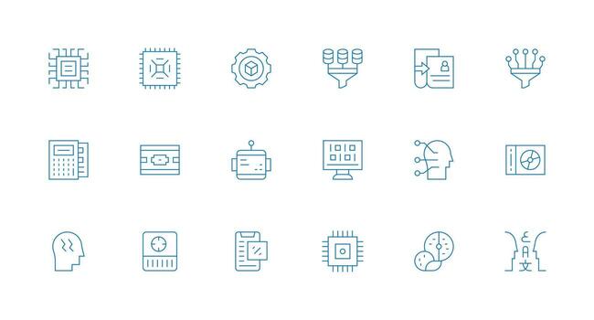 Data Processing Visual Pack containing 18 Minimal Line Icons Essential Icon Set for Teams vector