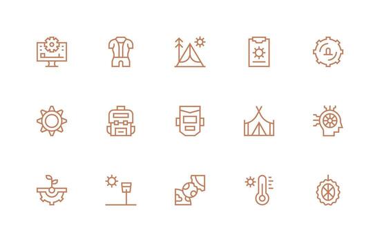 Gear Icon Collection with 15 Regular Line Designs Quick Access Icons for UI Development vector