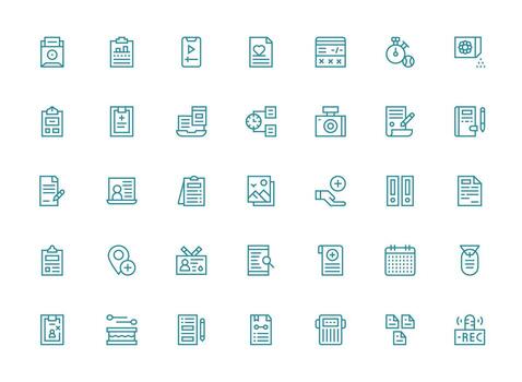 Regular Clean Line Style Record Icons with 35 Vectors Professional Icon Pack for Development Work