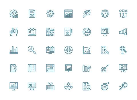 Metrics Design Icons featuring 35 in Regular Clean Line Style Core Icon Collection for Daily Tasks vector