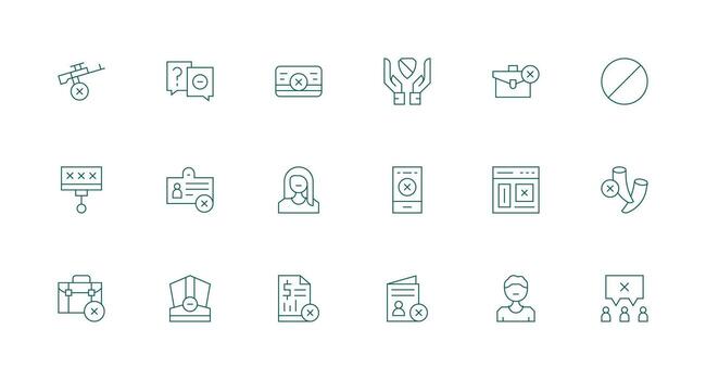 Denied Icon Collection with 18 Minimal Line Designs Fully Editable Icon Set for Web vector