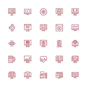 25 Medium Stroke Outline Icons for Monitor Graphics Simplified Icon Pack for Visual Tools vector
