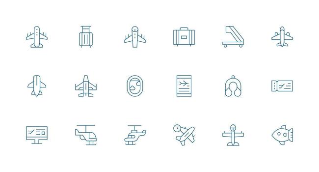 18 Icons for Airplane in Minimal Line Format Pixel Perfect Icon Set vector