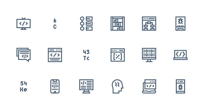 18 Strong Stroke Line Vectors for Programming Theme Style Icon Set