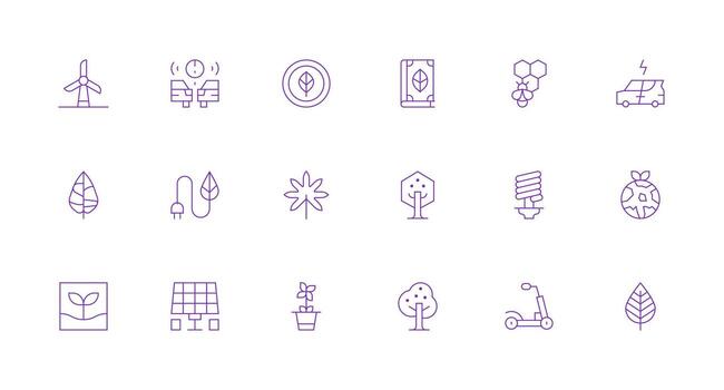 Minimal Line Style Eco Icons with 18 Vectors Icons Built for Visual Consistency Pack
