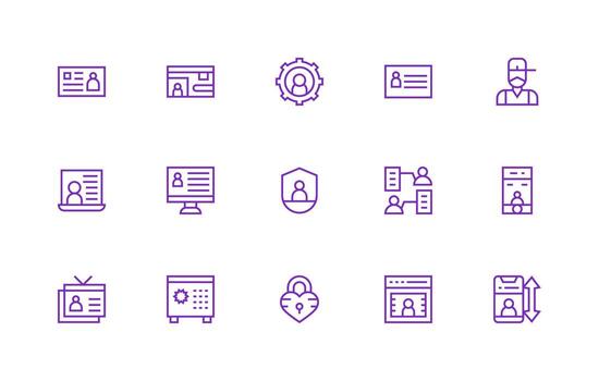 Personal Data featuring 15 Icons in Regular Line Design Organized Pack for Project Assets vector