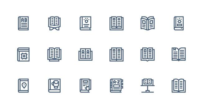 Guidebook featuring 18 Icons in Strong Stroke Line Design Icon Pack for UI vector