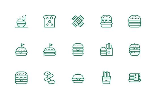 Regular Line Style American Food Icons with 15 Vectors Neatly Designed Icons for Web Platforms