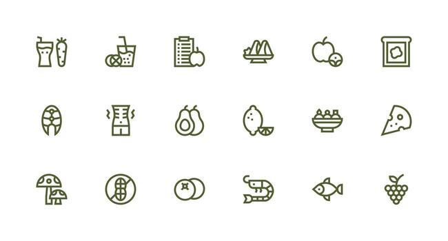 Strong Stroke Line Style Diet Icons with 18 Vectors Editable Icon Collection