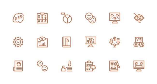 Evaluation featuring 18 Icons in Strong Stroke Line Design Simple Icons for Interface and Wireframes vector
