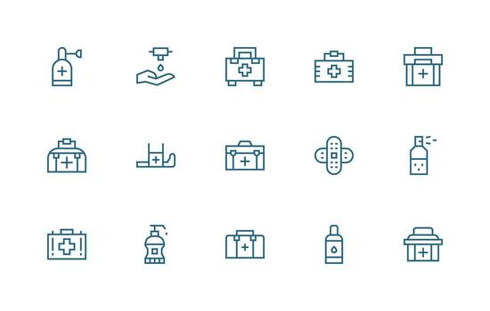 antiséptico presentando 15 íconos en regular línea diseño escalable icono paquete vector