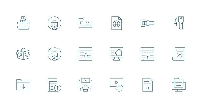 Digital File featuring 18 Icons in Minimal Line Design Clear and Concise Icon Set Collection vector