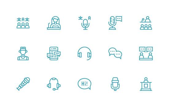hablar icono conjunto con 15 regular línea gráficos imprimible icono colección vector
