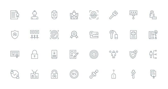 Authentication including 32 Thin Line Illustrations Style Icon Set vector