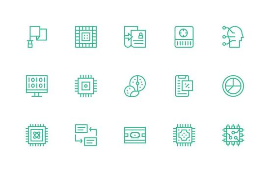 Data Processing Set with 15 Regular Line Icons Line Icon Collection vector