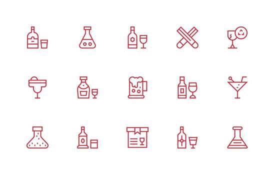 Glassware Design Icons featuring 15 in Regular Line Style Multi-Purpose Icon Set vector