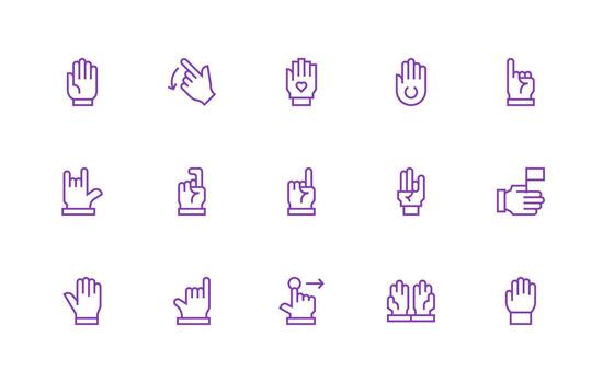gesto icono conjunto con 15 regular línea gráficos limpiar icono colección para web utilizar vector