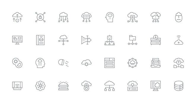 32 íconos para nube informática en Delgado línea formato versátil icono colección para diseñadores vector