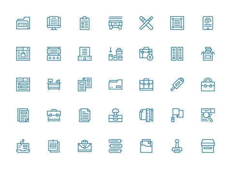 35 íconos para archivos en regular limpiar línea formato interfaz icono colección para diario proyectos vector