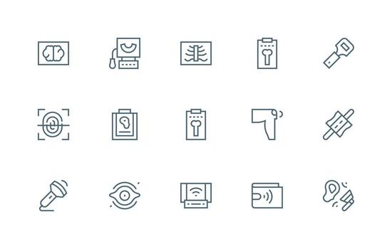 escanear icono colección con 15 regular línea diseños web y aplicación icono paquete colección vector