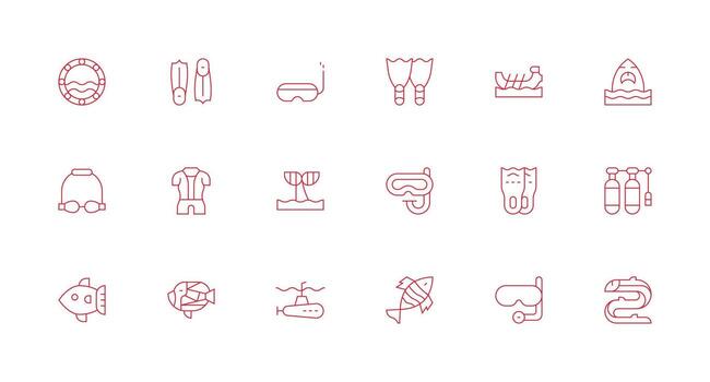 18 Underwater Icons in Minimal Line Aesthetic Minimal Icon Set for Interface Projects vector