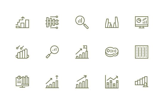 Regular Line Style Bar Graph Icons with 15 Vectors User Interface Icons for Digital Products