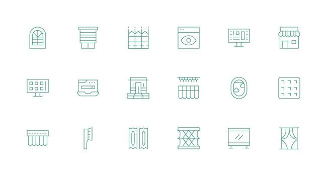 Window Icon Set with 18 Minimal Line Graphics User Interface Icons for Digital Products vector