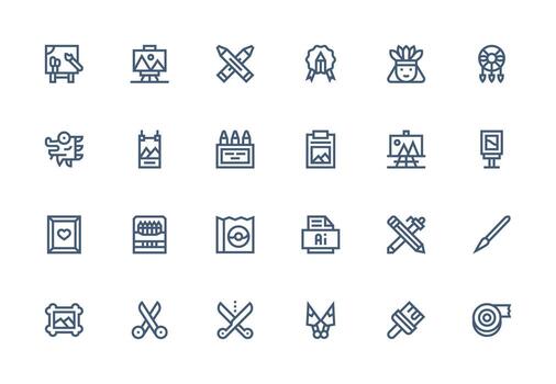 Artwork Visual Pack containing 24 Thick Line Line Icons Simple Icons for Interface and Wireframes vector
