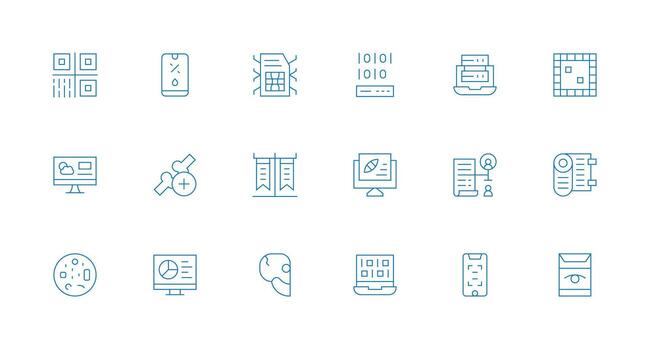 Digital Data Icon Collection with 18 Minimal Line Designs Multi-Style Icon Collection vector