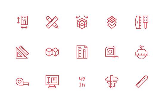 15 Regular Line Designs for Dimension Icons Sharp Icons for Presentations vector