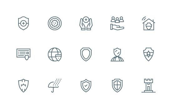 15 Regular Line Icons for Safeguard Graphics Clean Icon Collection for Web Use vector