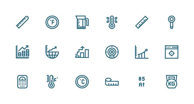 Metric Design Icons featuring 18 in Strong Stroke Line Style Icons Built for Visual Consistency Pack vector