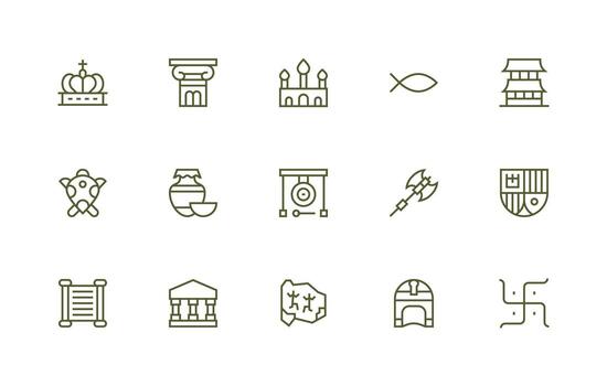 15 Regular Line Vectors for Ancient Theme Quick Access Icons for UI Development