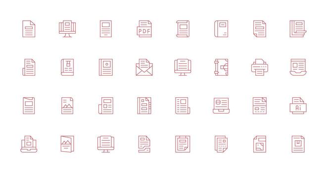 32 Delgado línea íconos para pdf gráficos flexible icono sistema para web interfaces vector