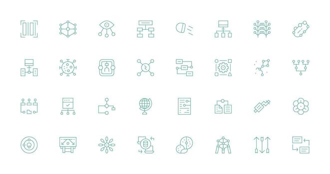 32 Delgado línea estilo íconos desde datos fluir colección web icono colección vector