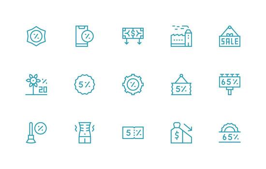 Reduction Icon Set with 15 Regular Line Graphics Flexible Icon System for Web Interfaces vector