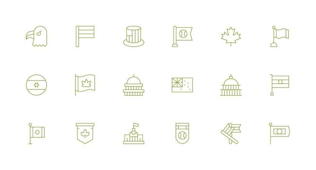 18 Minimal Line Style Icons from National Collection Neat Icon Set vector
