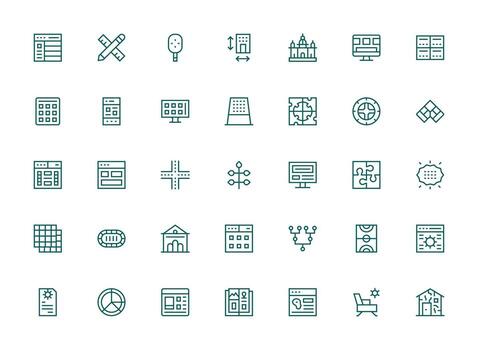 Layout featuring 35 Icons in Regular Clean Line Design Icon Set vector