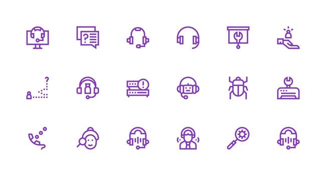 Technical Support Visual Pack containing 18 Strong Stroke Line Icons User Interface Icons for Digital Products vector