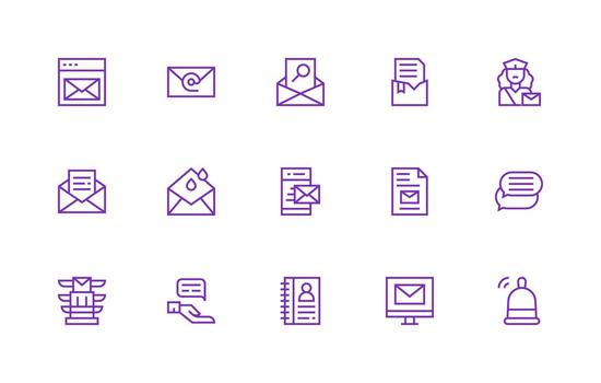 correo electrónico diseño íconos presentando 15 en regular línea estilo flexible icono sistema para web interfaces vector