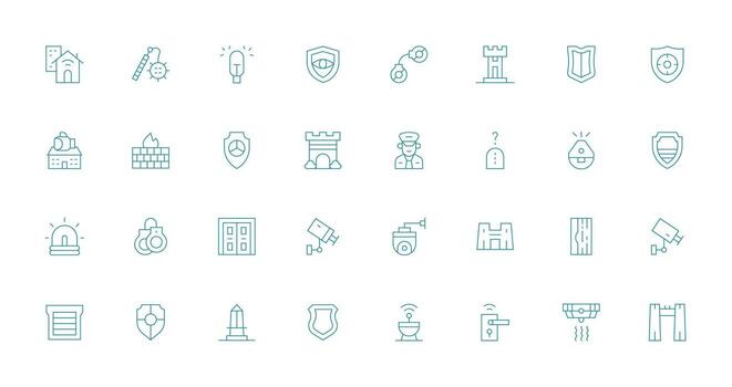seguridad sistema icono conjunto con 32 Delgado línea gráficos sensible icono conjunto para flexible diseños vector