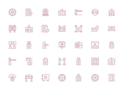 Access Control Icon Set with 35 Light Line Graphics Scalable Icons for All Themes vector