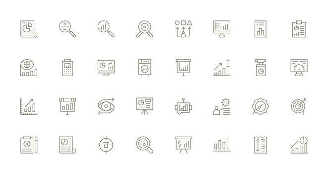 Metrics featuring 32 Icons in Thin Line Design All-Purpose Icon Design Pack vector