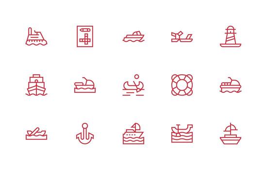 15 Icons for Boat in Regular Line Format Versatile Icon Collection for Designers vector