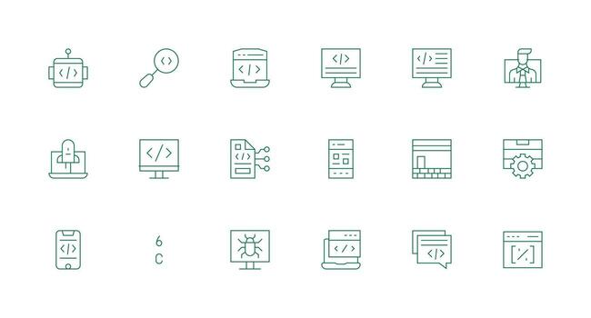 mínimo línea íconos desde codificación conjunto con 18 vectores claro y conciso icono conjunto colección