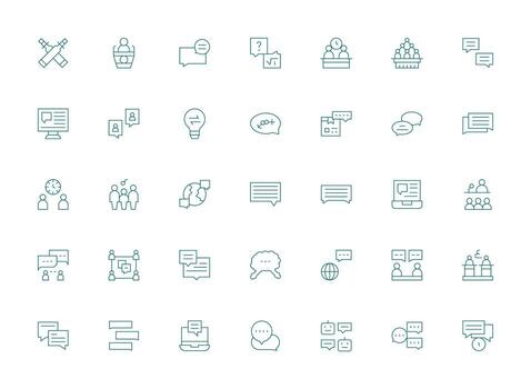 Discussion Icon Collection with 35 Light Line Designs Simple Icons for Interface and Wireframes vector